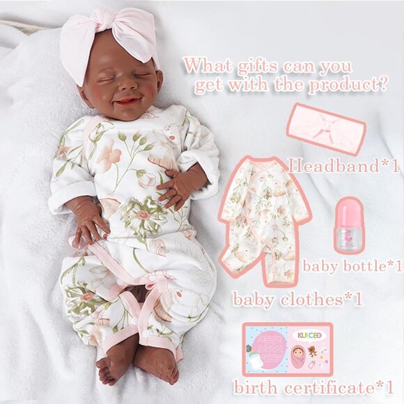 17inch Realistic Full Body Silicone Closed Eyes SmilingNewborn Mia-Tan Baby Girl - Picture 4 of 6